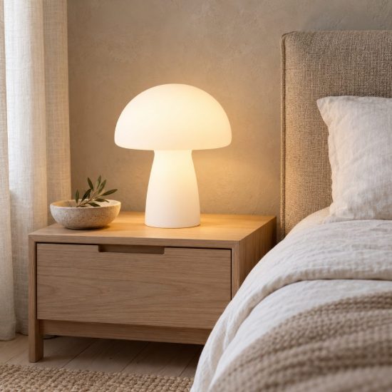 Abat-jour a fungo per comodino moderno opalino