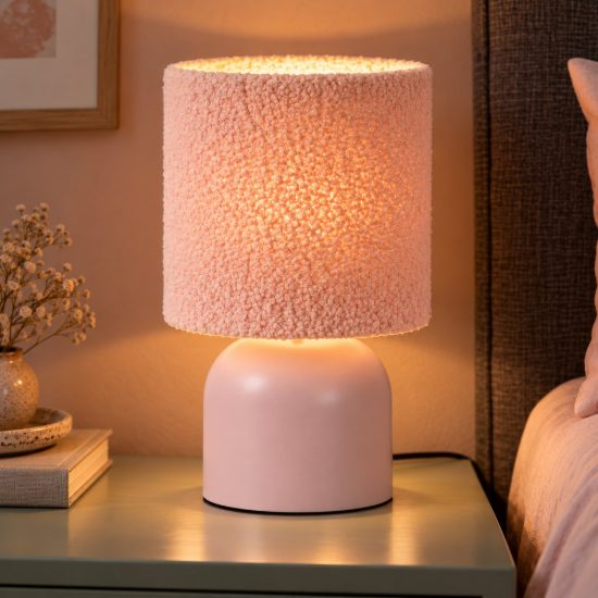 Abat-jour a cilindro per comodino moderno rosa nero