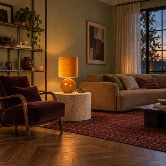 Lampada da tavolo a cilindro per salotto contemporanea giallo ocra
