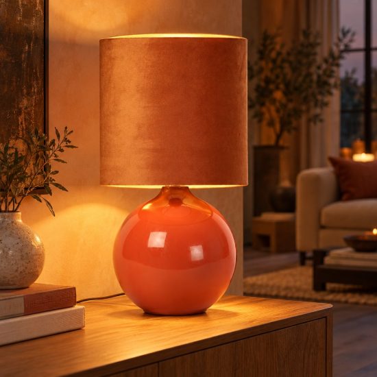 Lampada da tavolo a cilindro per soggiorno contemporanea arancione