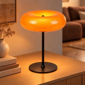 Lampada da tavolo rotonda per soggiorno moderna arancione nero