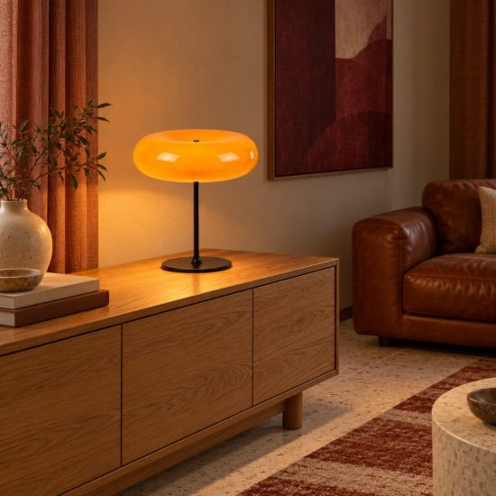 Lampada da tavolo rotonda per soggiorno moderna arancione nero