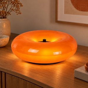 Abat-jour rotondo per comodino moderno arancione nero