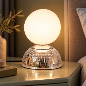Abat-jour a globo per comodino moderno argento