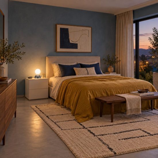 Abat-jour a globo per comodino moderno blu