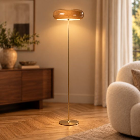 Piantana rotonda per salotto contemporanea tortora oro