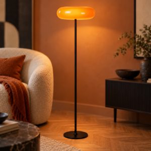 Lampada da terra rotonda per soggiorno moderna arancione nero