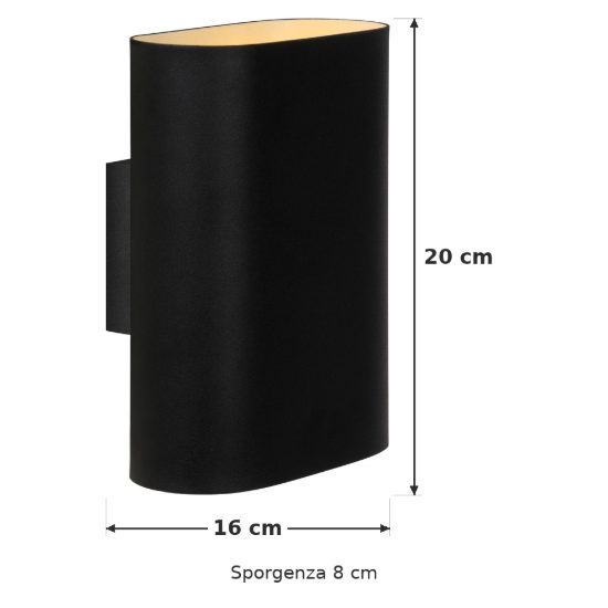 Applique 2 luci ovale per soggiorno moderna nero bianco