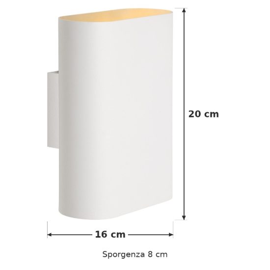 Applique 2 luci ovale per salotto moderna bianco oro