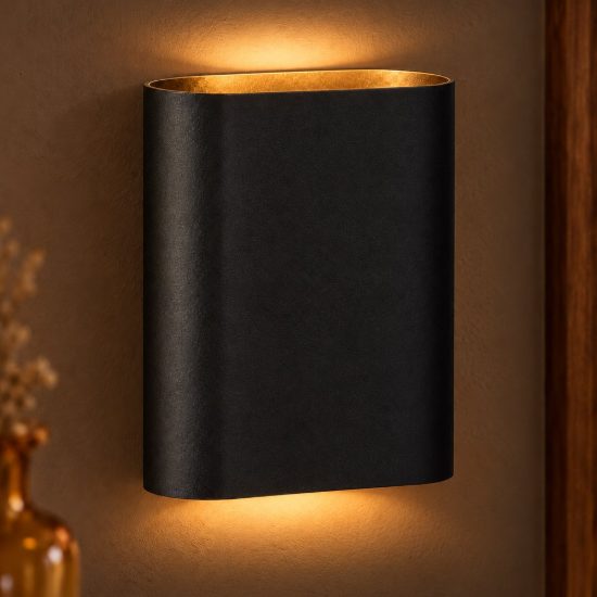 Applique 2 luci ovale per soggiorno moderna nero oro