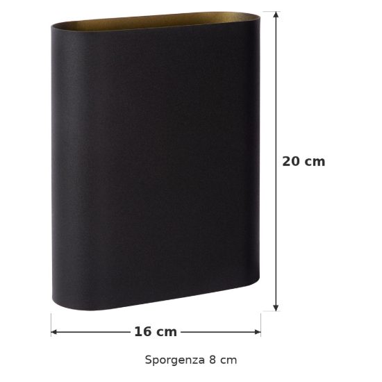 Applique 2 luci ovale per soggiorno moderna nero oro