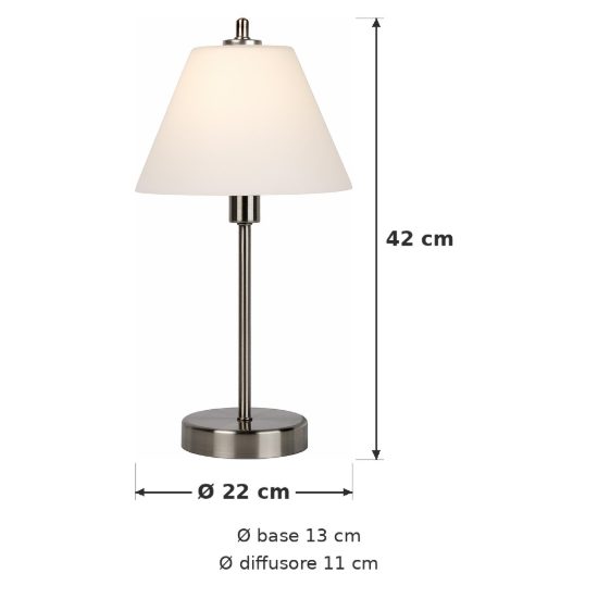 Lampada da tavolo conica per sala da pranzo moderna cromo satinato bianco dimmerabile