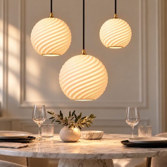 Lampadario a sospensione con 3 pendenti a grappolo per sala da pranzo contemporaneo bianco nero