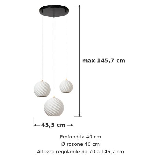 Lampadario a sospensione con 3 pendenti a grappolo per sala da pranzo contemporaneo bianco nero