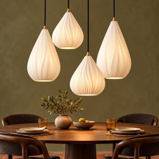 Lampadario a sospensione con 4 pendenti per salotto contemporaneo bianco nero