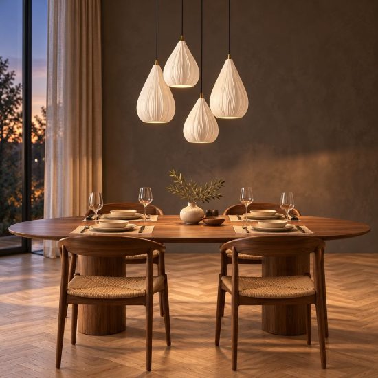 Lampadario a sospensione con 4 pendenti per salotto contemporaneo bianco nero