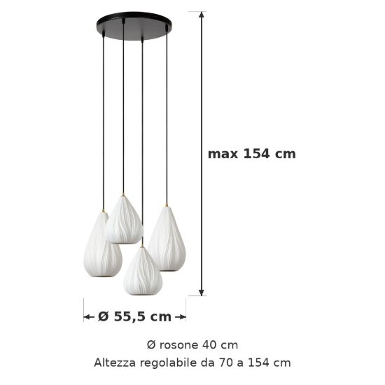 Lampadario a sospensione con 4 pendenti per salotto contemporaneo bianco nero