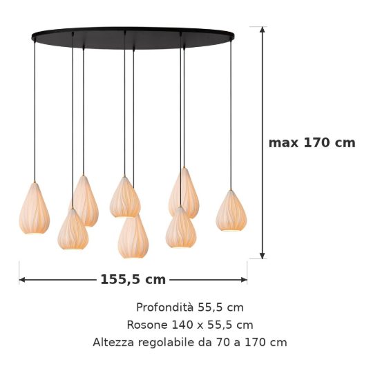 Lampadario a sospensione con 8 pendenti per salotto contemporaneo bianco nero