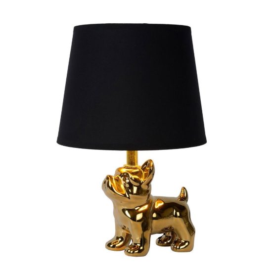 Abat-jour per comodino moderno oro nero con base a forma di bulldog