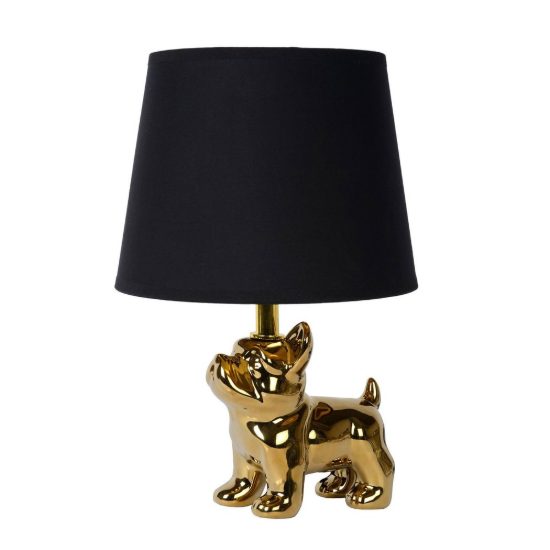 Abat-jour per comodino moderno oro nero con base a forma di bulldog