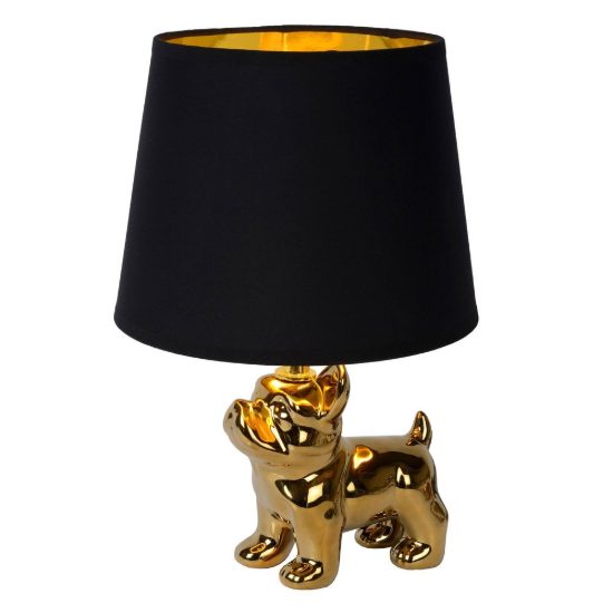 Abat-jour per comodino moderno oro nero con base a forma di bulldog