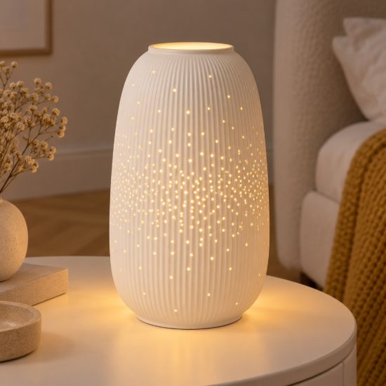 Abat-jour ovale per comodino contemporaneo bianco