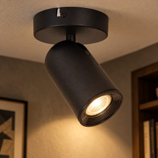 Faretto da soffitto con base tonda per soggiorno orientabile moderno nero