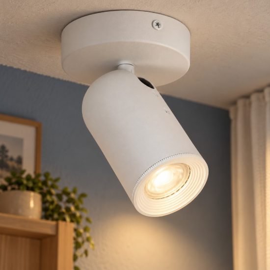 Faretto da soffitto con base tonda per salotto orientabile moderno bianco