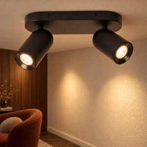 Plafoniera con 2 faretti orientabili moderna ovale nero