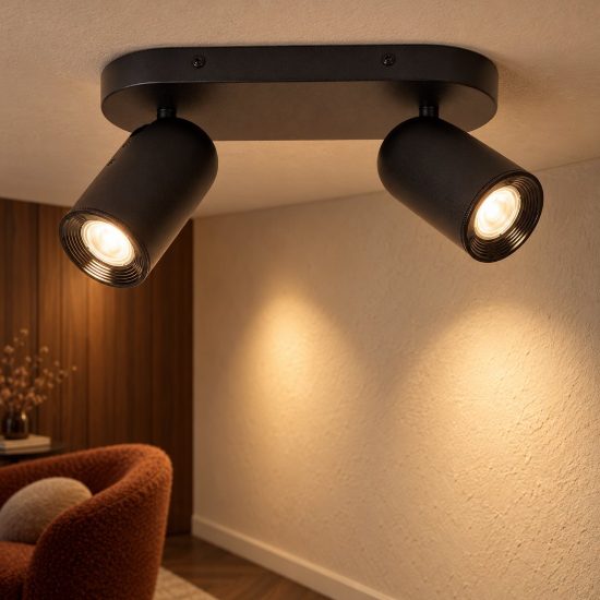 Plafoniera con 2 faretti orientabili moderna ovale nero