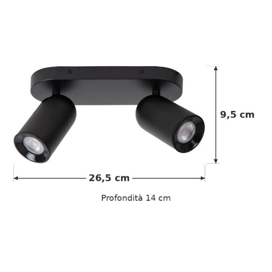 Plafoniera con 2 faretti orientabili moderna ovale nero