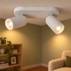 Plafoniera con 2 faretti orientabili moderna ovale bianco