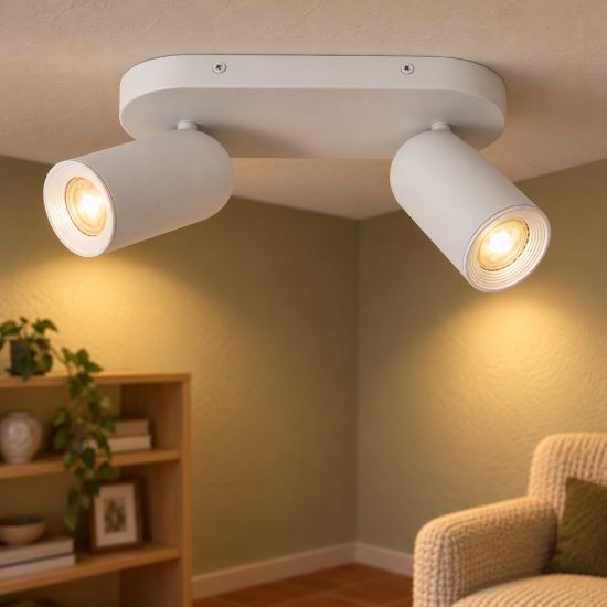 Plafoniera con 2 faretti orientabili moderna ovale bianco