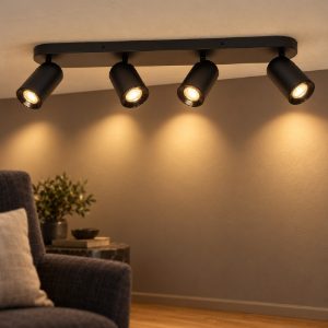Plafoniera con 4 faretti orientabili moderna nero