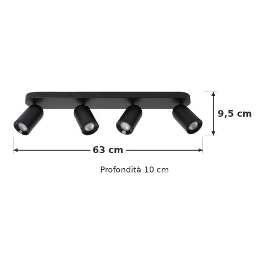 Plafoniera con 4 faretti orientabili moderna nero