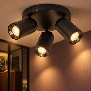 Plafoniera con 3 faretti orientabili moderna rotonda nero