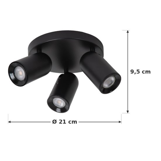 Plafoniera con 3 faretti orientabili moderna rotonda nero