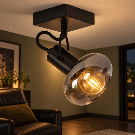 Faretto da soffitto con vetro a disco per soggiorno orientabile moderno nero fume