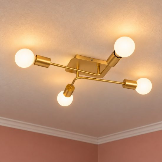 Plafoniera 4 luci per camera da letto contemporanea oro
