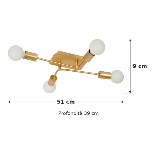 Plafoniera 4 luci per camera da letto contemporanea oro