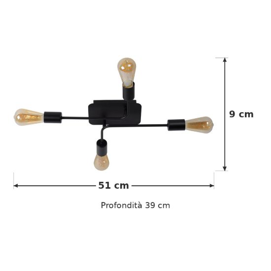 Plafoniera 4 luci per camera da letto moderna nero