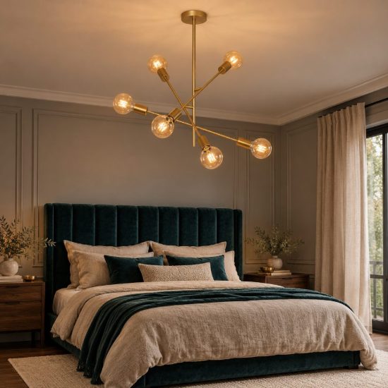 Plafoniera 6 luci per camera da letto contemporanea oro