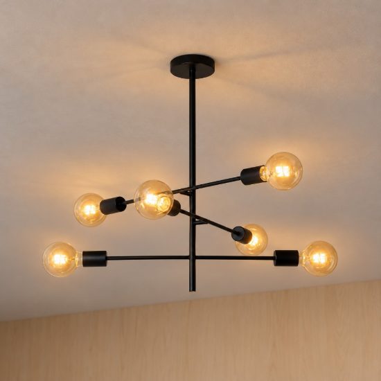 Plafoniera 6 luci per camera da letto moderna nero nichel