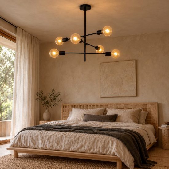 Plafoniera 6 luci per camera da letto moderna nero nichel