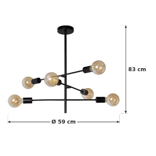 Plafoniera 6 luci per camera da letto moderna nero nichel