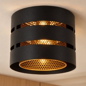 Plafoniera a cilindro contemporanea nero oro