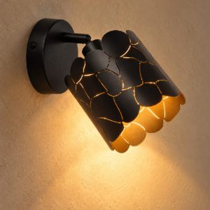 Applique a cilindro per soggiorno contemporanea nero oro craquelé