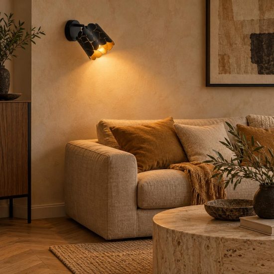 Applique a cilindro per soggiorno contemporanea nero oro craquelé