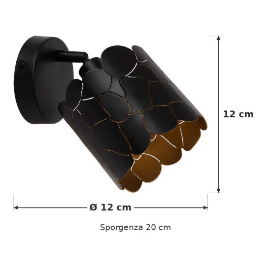 Applique a cilindro per soggiorno contemporanea nero oro craquelé
