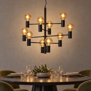 Lampadario a sospensione 10 luci per soggiorno moderno nero